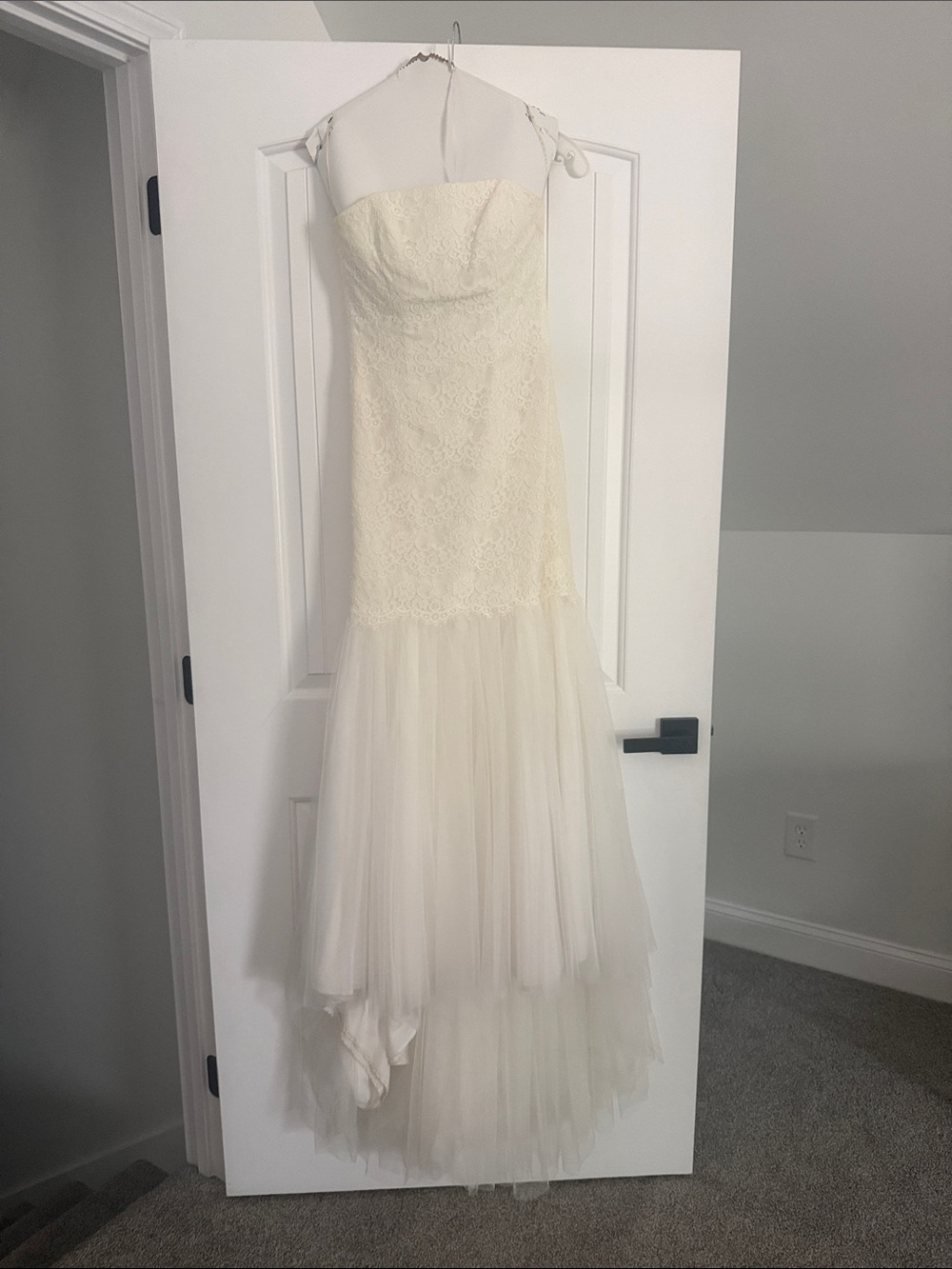 David's Bridal Strapless Lace Mermaid Wedding Dress in Ivory